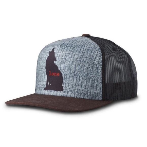 Prana Journeyman Lone Wolf black brown Trucker Mesh Snapbak Organic Hat Cap NEW - Picture 2 of 11